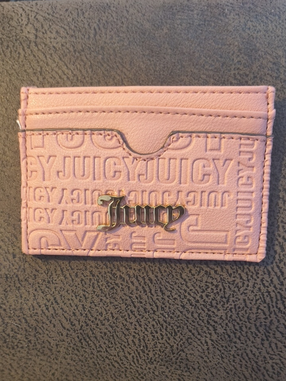 Juicy Couture Light Pink Embossed Card Holder with Gold Logo